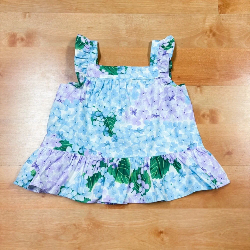 NWT Gymboree Blue & Purple Floral Flutter Sleeve Cotton Peplum Top Girls 5T NEW